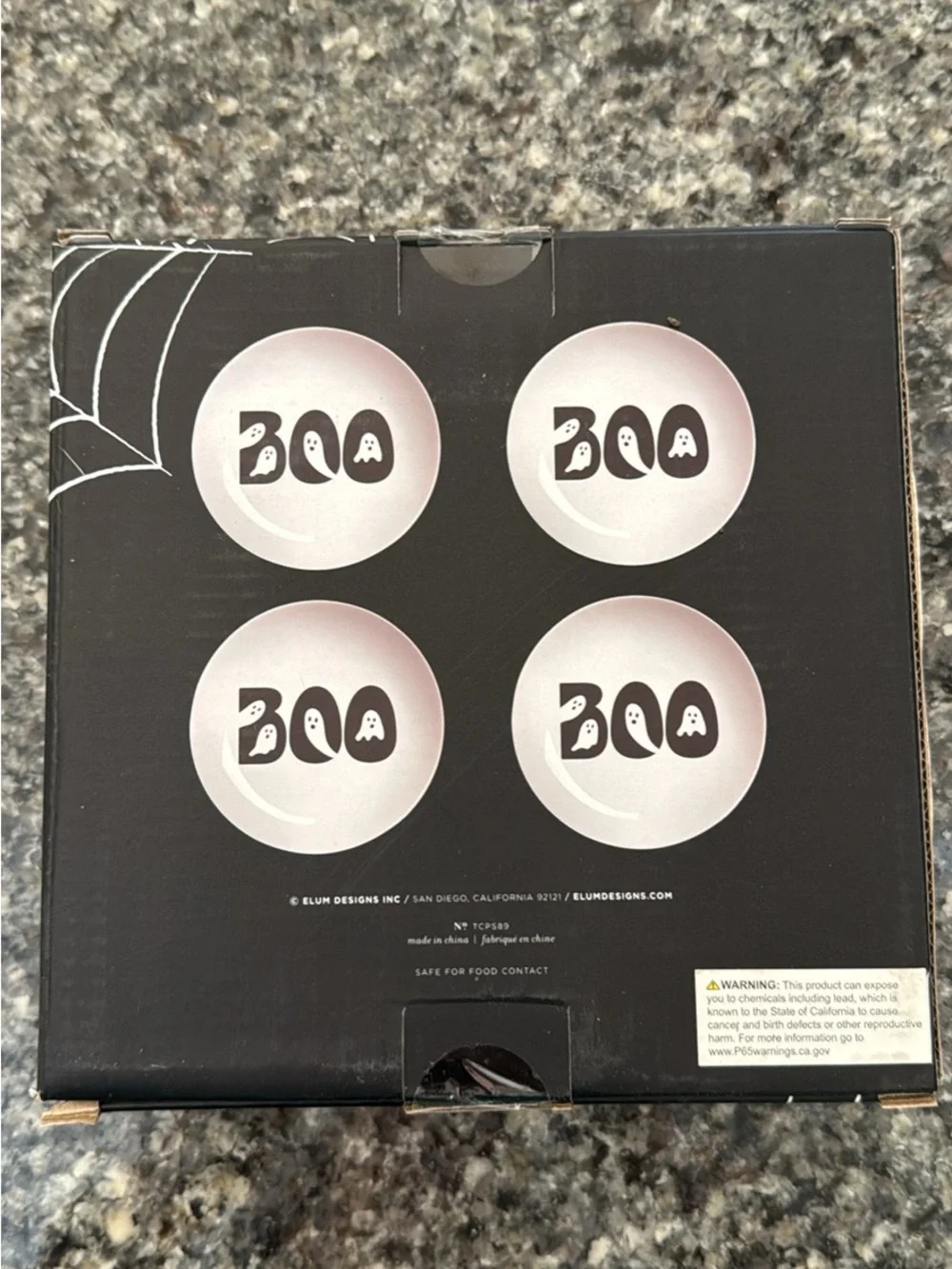 elum Home 'BOO' Halloween Appetizer Plates - Black & White